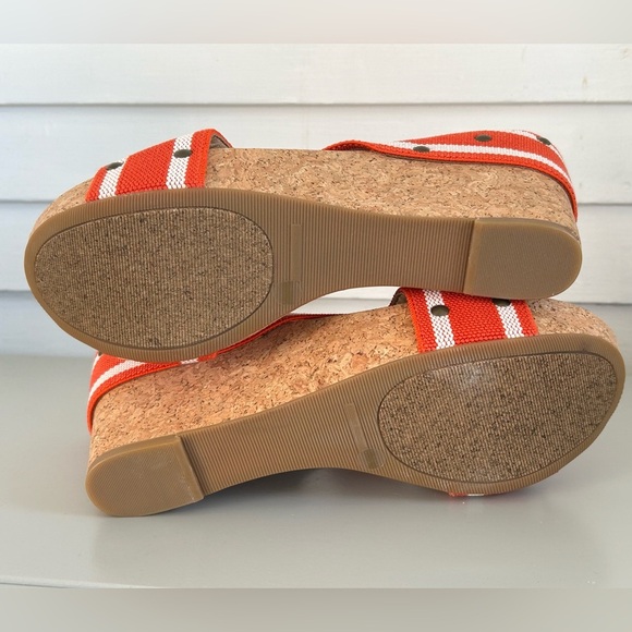 Lucky Brand Miller Platform  Orange/White Stripe High Cork Wedge Sz 10 - Picture 4 of 12